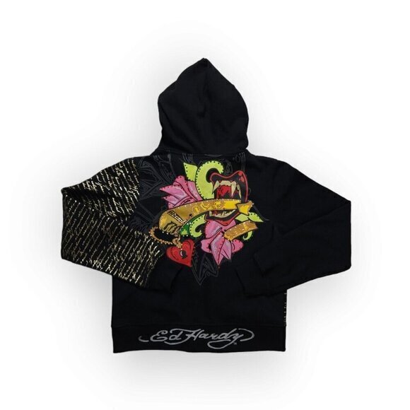 Ed Hardy Jackets & Blazers - Vintage Ed Hardy Christian Audigier Y2K Studded Zip‎ Hoodie Jacket Womens S/M ??